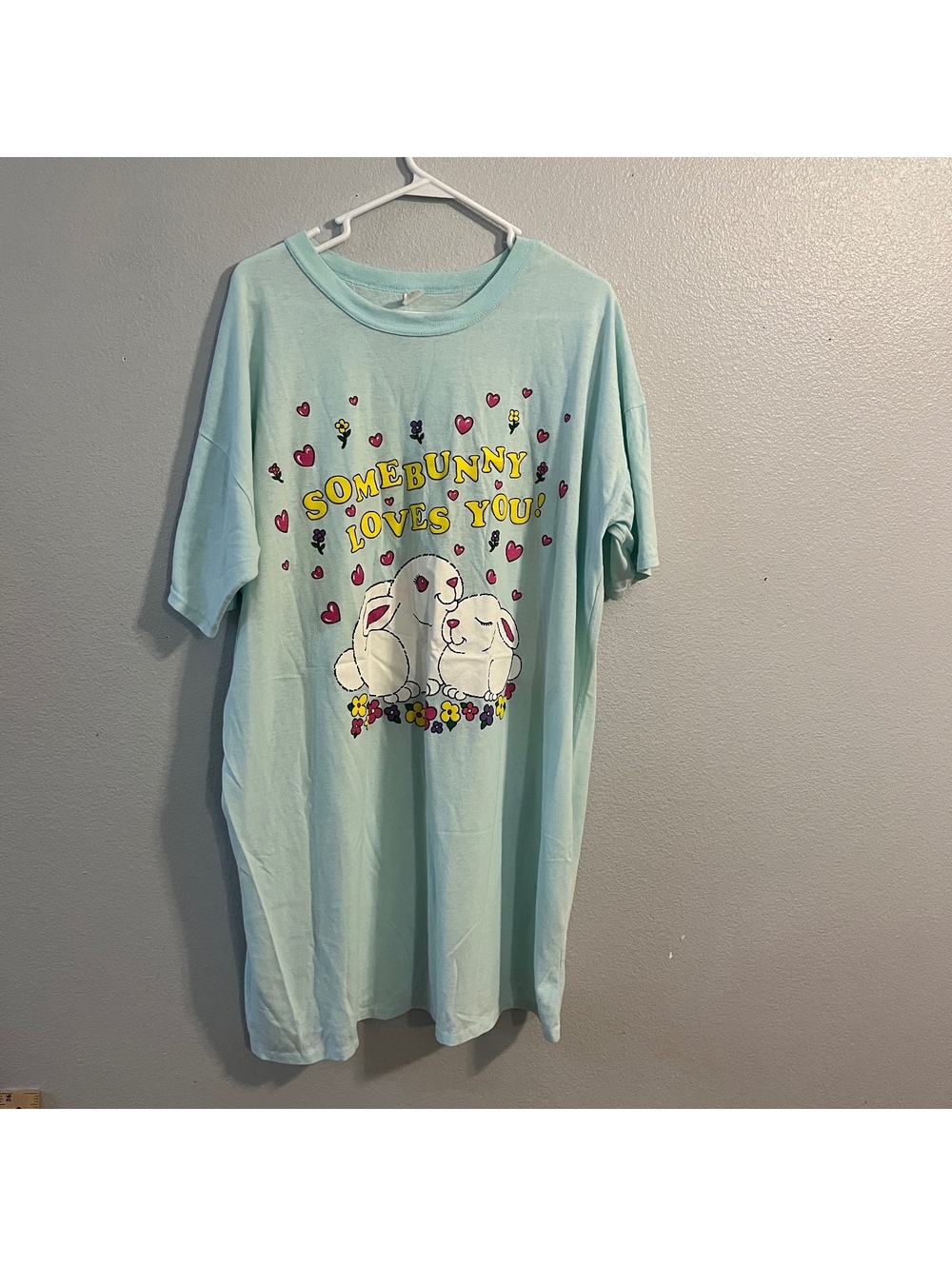 Vintage Somebunny Loves You Nightgown Bunny Rabbit Hearts Flowers 90s